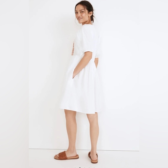Madewell NNT Embroidered Poplin V-Neck Mini Dress SIZE XL with pockets - Picture 3 of 14
